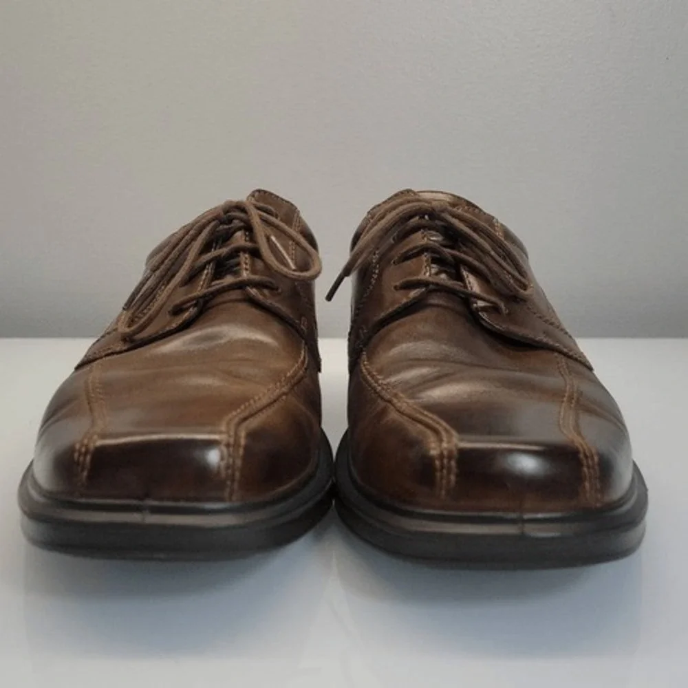ECCO Men Derby Lace Up Dress Shoes EU 44 US 10 Brown Helsinki Leather Square Toe